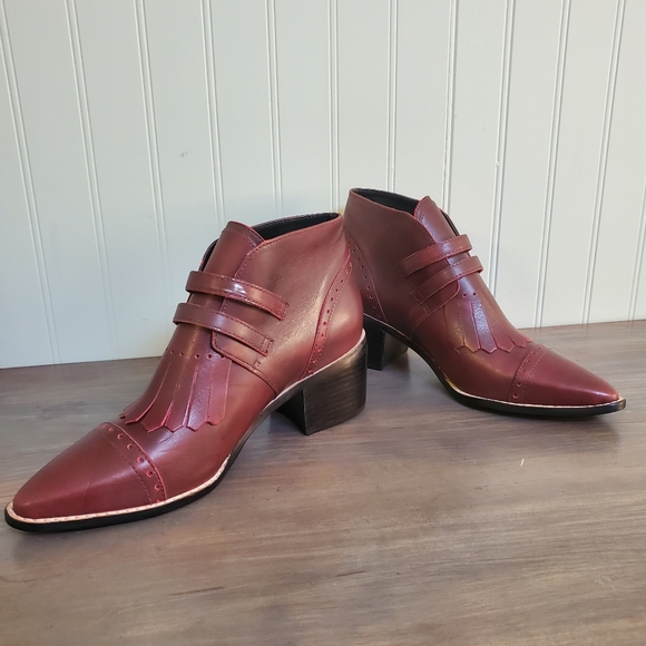 Brazil Leather Booties Pointed Toe Buckle Accents Fringe Detail Witchy Punk - Picture 13 of 13